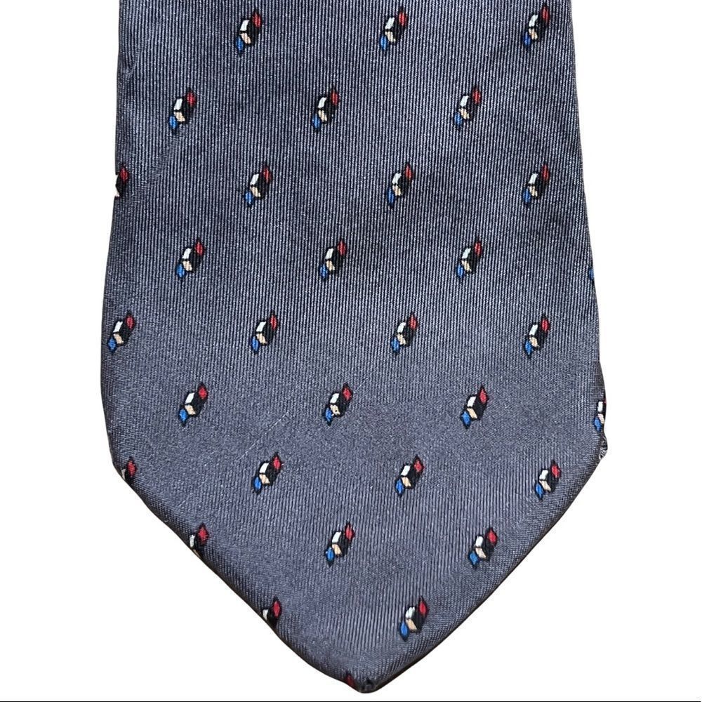 Christian Dior Steel Blue Geometric 3D Shapes Silk Tie